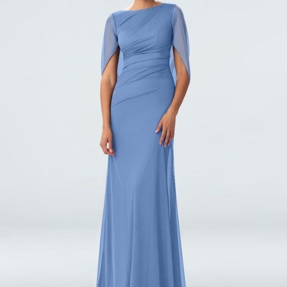 Dark Navy Jacquard Off-Shoulder Pencil Mother of Bride Dress